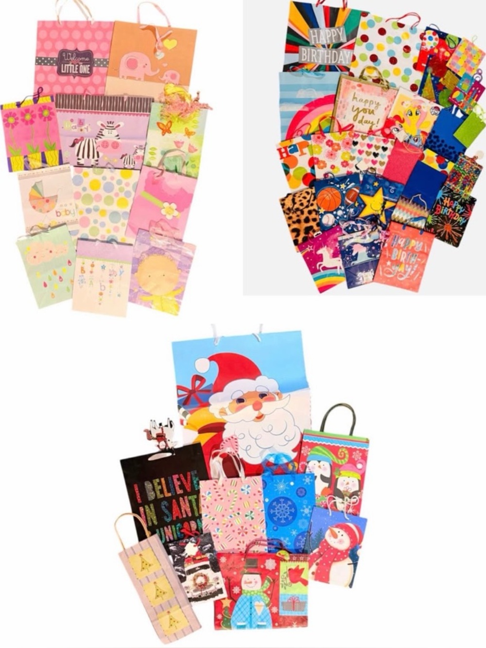 Huge lot 45 Gift Bags Jumbo, Lrg, med & sm Birthday, Baby Shower & Christmas